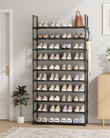 Kitsure Shoe Rack for Closet - 10-Tier Shoe Organizer with Hook Rack, Large-Capacity & Space-Saving Shoe Shelf for Entryway, Bedroom, Living Room,32.2" x 11.8" x 68.5", Black - Image 5