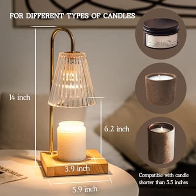 Marycele Candle Warmer Lamp with Timer, Vintage Amber Nightstand Candle Warming Lamp for Home Room Decor, Dimmable Wax Warmer for Jar Candles, Wedding Registry Gifts for Women Couples 2025 - Image 5