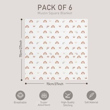 GLLQUEN BABY Receiving Blanket Boy Cotton Muslin Swaddle Blankets Girl Newborn Squares Breathable & Soft Thin Baby Blankets Cloths Double Absorbent Infant Swaddling Wrap - 6 Pack (Sun) - Image 4