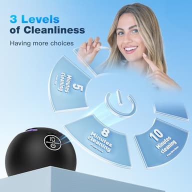 Ultrasonic Retainer Cleaner Machine,45kHz Ultrasonic Cleaner,UV Lamp 360°Cleaning for Dentures,Mouth Guard,Jewelry,Braces,Toothbrush Heads with 250 ML Dental Cleaning Pod, 6 Modes,Black - Image 7