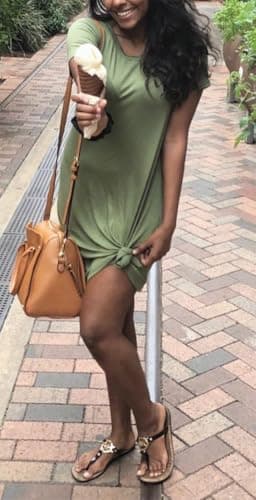 TOPONSKY Casual Short Sleeve Tshirt Dress Plain Loose Petite Army Green,XS - Image 2