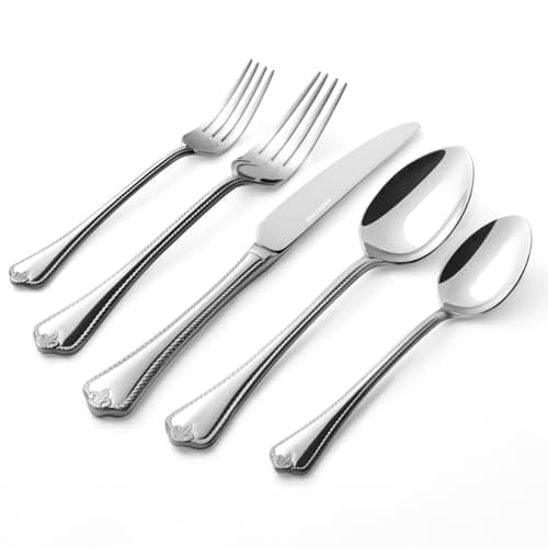 KINGSTONE Silverware Set, 40-piece 18/10 Stainless Steel Flatware Set Cutlery Set for 8, for Kitchen, Home, Wedding, Party, Mirror Polished and Dishwasher Safe, Featured Gifts - Image 1