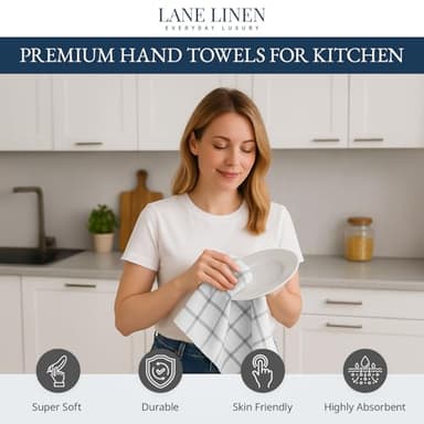LANE LINEN Cotton Kitchen Towels and Dish Cloths Set, 6-Pack – Absorbent, Quick-Drying Dish Towel, 18" x 28", Soft, Premium Hand and Tea Towels - Grey - Image 2