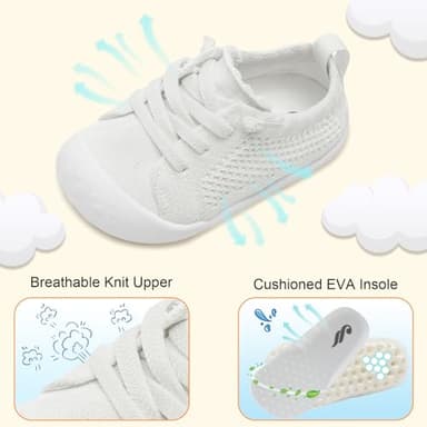 JIASUQI Infant First Walkers Shoes for Baby Sneaker Barefoot Shoes for Toddler Boys Girls White 12-18 Months - Image 5