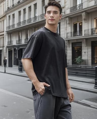 Men's Oversized T-Shirts Cotton Unisex Short Sleeves Casual Loose Wash Solid Basic Tee Tops(Black+Grey+Coffee-M) - Image 6