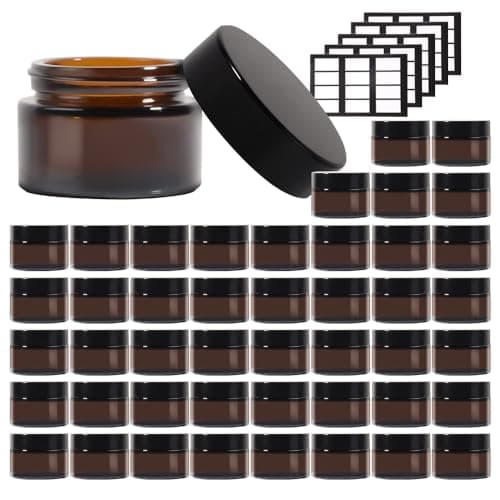 Stellacare 46 pack 1oz Glass Jars Round Empty Cosmetic Containers, Refillable Glass Jars with Lids for Face Creams, Lotions, Powders,Salves Ointments,Potravel Storage - Image 1