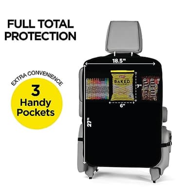 lebogner Back Seat Cover For Kids + 3 Pocket Storage Organizer, 2 Pack X-Large Waterproof Kick Mats Backseat Protector, Car Seat Back Protectors For Vehicles To Protect From Dirt, Mud & Scratches - Image 3