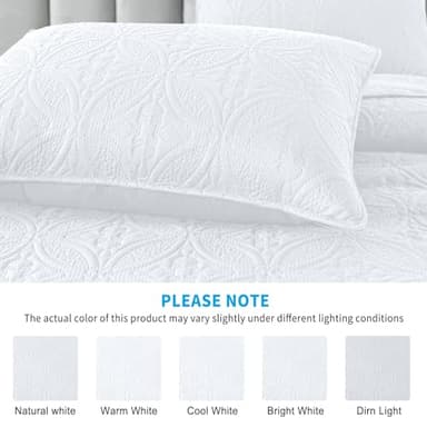 MASVIS Quilt Set Full Queen Size, Lightweight Quilted Microfiber Bedspread Coverlet for All Season, Classic Coin Pattern Quilts, Soft Bedding Set, 3 Piece (1 Quilt, 2 Pillow Shams) White - Image 4