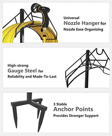 Artigarden Freestanding Garden Hose Holder Hanger, Heavy Duty Metal Water Hose Reel Storage Stand Rack for Yard Lawn, Bright Black (Hose not Included) - Image 3