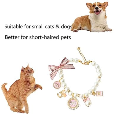 YEZILUU Fashion pet Necklace cat Collar,Cat Pearl Collar, Kitty Puppy Bell Necklace, Cute Personalized pet Gifts for cat Lovers (M, Pink) - Image 3