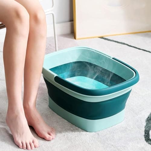 WMHYLYH Collapsible Foot Spa Bath Massager for Dry Cracked Feet, Feet Soaking Tub with Massage Acupoint, Pedicure Foot Soak Basin Plastic Bucket with Handle(Green) - Image 1