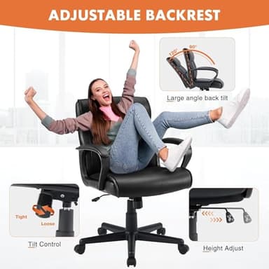 Sweetcrispy Ergonomic Office Chair Adjustable Height 360° Swivel Rolling Executive Computer Task Chairs with Padded Armrests, PU Leather - Image 3