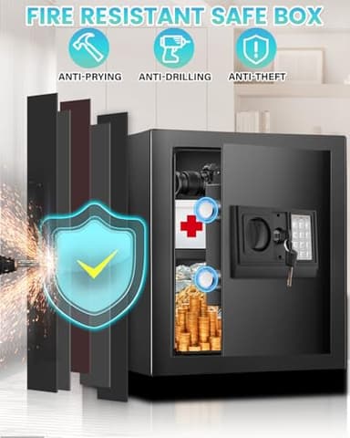 14.17 Inches Tall Safe Box, Home Safe with Fireproof Waterproof Bag, Anti-Theft Digital Security Lock Box with Smart Alert System, Removable Shelf, Mute Function, Document Safes for Money Jewelry - Image 4