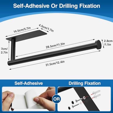 Paper Towel Holder - Self-Adhesive or Drilling, Matte Black Wall Mounted Rack - SUS304 Stainless Steel Kitchen Roll Dispenser Under Cabinet - Image 5