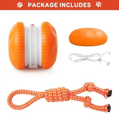 QGI Interactive Dog Toys, Random Path Electric Automatic Moving and Rolling Dogs Toy with Rope for Small Medium Large Dogs, Motion-Activated Dog Stimulation Toy for Boredom Relief (Orange) - Image 7