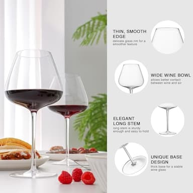 WOTOR Red Wine Glasses Set of 4, 25 Oz Large Burgundy Wine Glasses with Long Stem, Hand Blown Crystal Wine Glasses - Light, Ultra-thin, Gift Packaging for Wedding, Anniversary (Clear) - Image 3