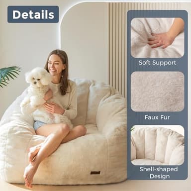 MAXYOYO Giant Bean Bag Chair, Oversized Bean Bag Couch for Adults and Kids, Faux Fur Shell-Shaped Large Chair with Filler, Stuffed Big Accent Sofa Lounge Floor Sofa for Gaming, Reading, Beige - Image 7
