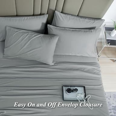 David's Home 6PCS Cooling Sheets Set Queen Size, 100% Rayon Derived from Bamboo, 16" Deep Pocket 2.5cm Wider Elastic, Luxury Silky Breathable for Hot Sleeper,Breathable Smooth Soft, Grey - Image 7