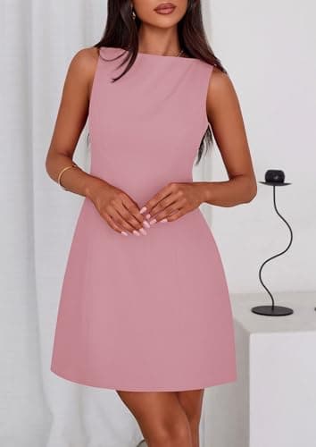 PRETTYGARDEN Womens Formal Short Dresses 2025 Summer Sleeveless Boat Neck A Line Elegant Mini Cocktail Party Dress (Pink,X-Small) - Image 4