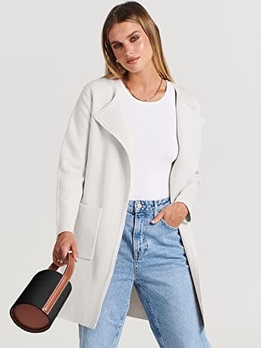 ANRABESS Women's Open Front Knit Lightweight Cardigan Casual Long Coatigan Sweater Lady Jacket Coat 2025 Fall Outerwear Off White Large - Image 5
