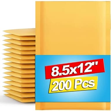 Axidou Kraft Bubble Mailers 8.5x12 Inch 200 Pack, Tear Resistant Padded Envelopes, Thick Self Sealing Bubble Envelopes, Suitable for Small Businesses, Shipping, Mailing, Packaging, Yellow - Image 1