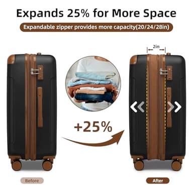 LARVENDER Luggage Sets 6 Piece Hardside Expandable Suitcase Set with Spinner Wheels TSA Lock Black, Travel Luggage Set Clearance for Men and Women, Black - Image 2