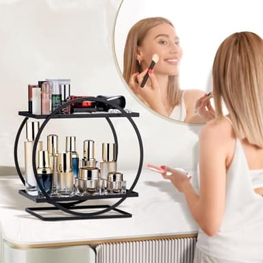 Tonswachic Perfume Organizer for Dresser, 2 Tier Skincare Organizers Makeup Storage, Metal Bathroom Counter Organizer for Make Up Vanity Shelf Perfume Holder Display Tray - Black - Image 5