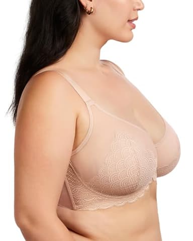 HSIA Minimizer Bras for Women Large Bust Full Coverage Lace Plus Size Bra - Mermaid Scales Light Pink - Image 2