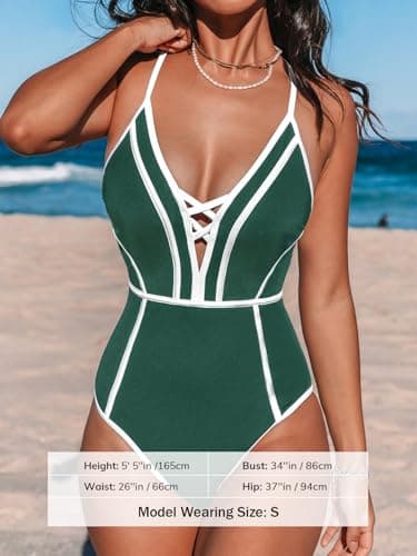 CUPSHE Women's One Piece Swimsuit Plunging V Neck Bathing Suit Crisscross Back Tie Slimming Sculpting Color Block, XS - Image 4