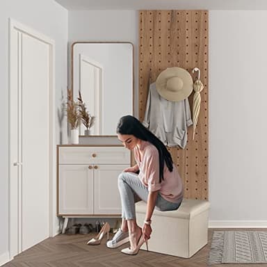 ALASDO Storage Ottoman Footrest Stool Small Ottoman with Storage Foldable Ottoman Foot Rest Footstool Bench for Living Room 17x13x13inches Beige - Image 5