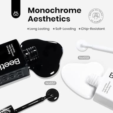 beetles Balck and White Gel Polish, Monochrome Aesthetics Hema-Free Black and White Color Gel Set, 2 Pcs 15ml Polish Soak Off Led French Nail Art Manicure Salon Diy at Home - Image 3
