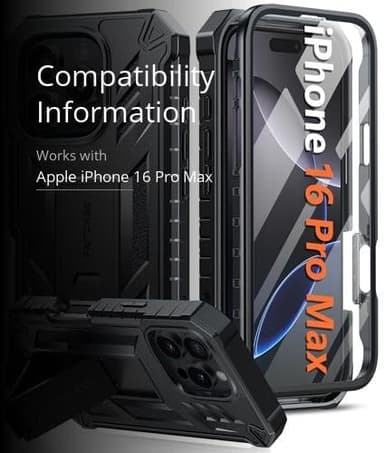 FNTCASE for iPhone 16 Pro-Max Case: Military Grade Drop Proof Protection Mobile Cover with Kickstand | Matte Textured Rugged Shockproof TPU | Protective Sturdy Phone Case - 6.9 inch Black - Image 3