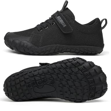 KUBUA Kids Barefoot Shoes Boys Girls Minimalist Sneakers Naturally Splay Shoes for Sports Running Walking Tennis Athletic Gym B Black 3.5 Big Kid - Image 2