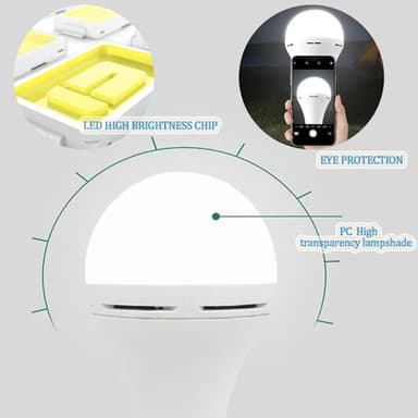 White Rechargeable Emergency 15W LED Light Bulb,Stay Lights Up When Power Failure,100W Equivalent,1500lm,White Light 6000K,E26/27 Base,2200mAh Lithium Battery (6Pack) - Image 2