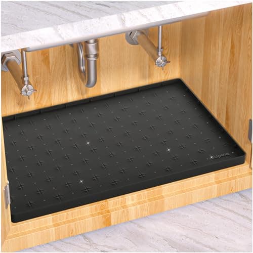 Sdpeia Under Sink Mat 34"×22" – Waterproof Silicone Cabinet Liner & Sink Protector for Kitchen & Bathroom, Multi-Purpose Organizers Tray for Pets, Laundry, Cat Litter Mat, Black - Image 1