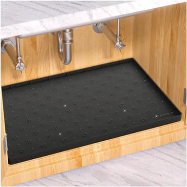 Sdpeia Under Sink Mat 34"×22" – Waterproof Silicone Cabinet Liner & Sink Protector for Kitchen & Bathroom, Multi-Purpose Organizers Tray for Pets, Laundry, Cat Litter Mat, Black - Image 1