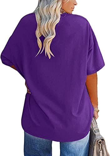 Women's Plus Size V Neck T Shirts Summer Half Sleeve Tees Casual Loose Fit Cotton Tunic Tops Purple - Image 2