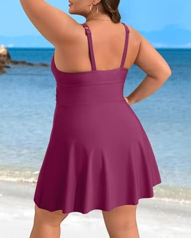 Charmo Plus Size Swimsuit for Women Swim Dress Scalloped One Piece Tummy Control Bathing Suit Ruched Swim Suits 2025 Fuchsia 2X - Image 2