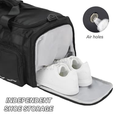 MAXTOP Large Gym Bag for Men Women with Shoe Compartment Wet Dry Separation Black Carry on Duffle Bag for Travel Sports Yoga Fitness Weekend Outdoor Activities - Image 4