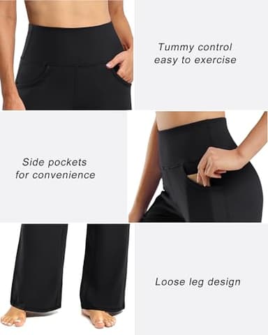 Promover Wide Leg Pants Woman Yoga Pants with Pockets Loose Stretchy Casual Lounge Sweatpants Women Fashion Clothing(Black,M,31") - Image 3