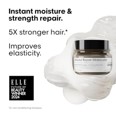L'Oréal Professionnel Paris Absolut Repair Molecular Hair Mask - Repairs Damage & Restores Strength For Extremely Dry Damaged Hair, Extra Detangling & Hydration, Peptides Bonder - Image 3