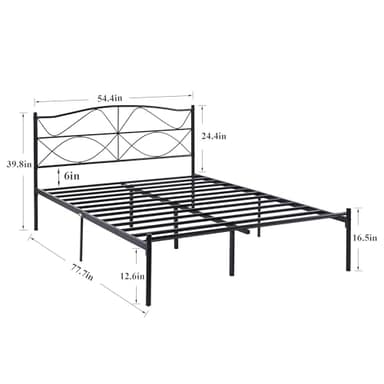 VECELO Full Size Metal Platform Bed Frame with Headboard and Footboard,Sturdy Slats Support Mattress Foundation, No Box Spring Needed,Dark Black - Image 2
