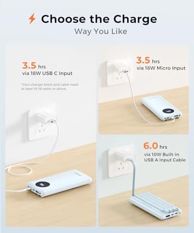 JOYFAR Portable-Charger-Power-Bank Travel Essentials Battery Pack USB C 10000mAh Built in Cable 22.5W Phone Fast Charging Powerbank Compatible with iPhone 16 15 14 13 12 11 iPad Samsung Google (Blue) - Image 7