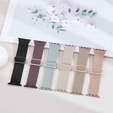 6 Pack Braided Stretchy Bands Compatible with Apple Watch Band 38mm 40mm 41mm 42mm 44mm 45mm 46mm 49mm Women Men, Adjustable Nylon Solo Loop Elastic Straps for iWatch Series 11 10 9 8 7 6 5 4 SE Ultra - Image 6