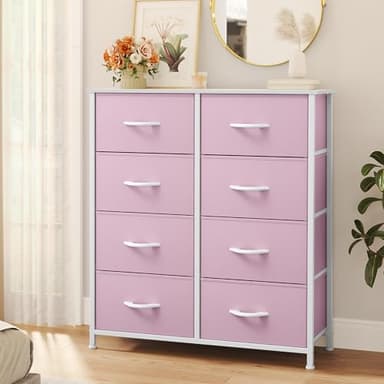YITAHOME Fabric Dresser for Bedroom, Tall Storage with 8 Drawers, Black Dresser & Chest of Drawers, Storage Drawer Organizer for Closet (Rose Pink) - Image 4
