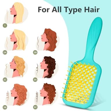 SHINLEA Vented Detangler Brush for Curly Thick Hair, Women Hairbrush with Soft Wave-Shaped Bristles, Curl Detangling Brush for Swimming Beach, Yellow and Blue - Image 3