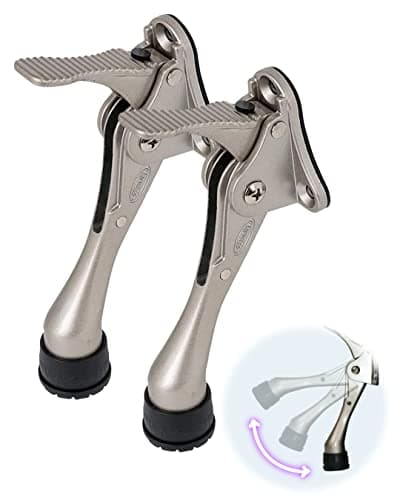 One Touch Kickdown Door Stopper, Door Holder, Heavy Duty Door Stops, Bottom of Door, Height-Adjustable Rubber Tips by HASHI (Satin Nickel 4 inch x 2pack) - Image 1