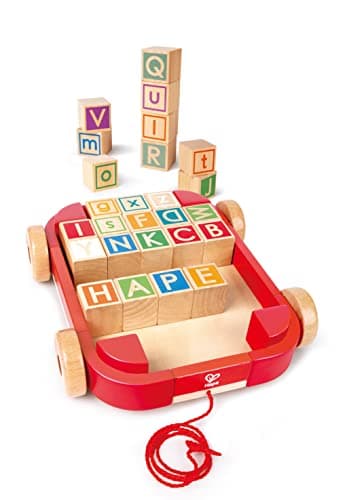 Hape: Pull-Along Cart with Stacking Blocks - Wooden Toy, ABC Letter Blocks, Load Into String Trailer & Take Along, Indoor/Outdoor, Kids Toddler Ages 2+ - Image 4