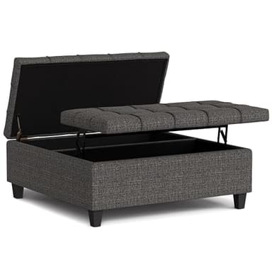 SIMPLIHOME Harrison 40 inch Wide Transitional Square Large Coffee Table Storage Ottoman in Ebony Polyester Tweed, Assembled, for The Living Room and Bedroom - Image 1