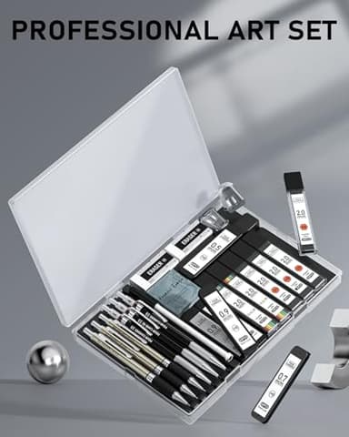 Four Candies 25PCS Art Mechanical Pencil Set with Case, 3PCS Metal Artist Lead Pencil 0.5, 0.7, 0.9 mm & 3PCS 2mm Holder (HB 2H 2B 4B Color) with 432PCS Graphite Lead Refills for Drawing Sketching - Image 8